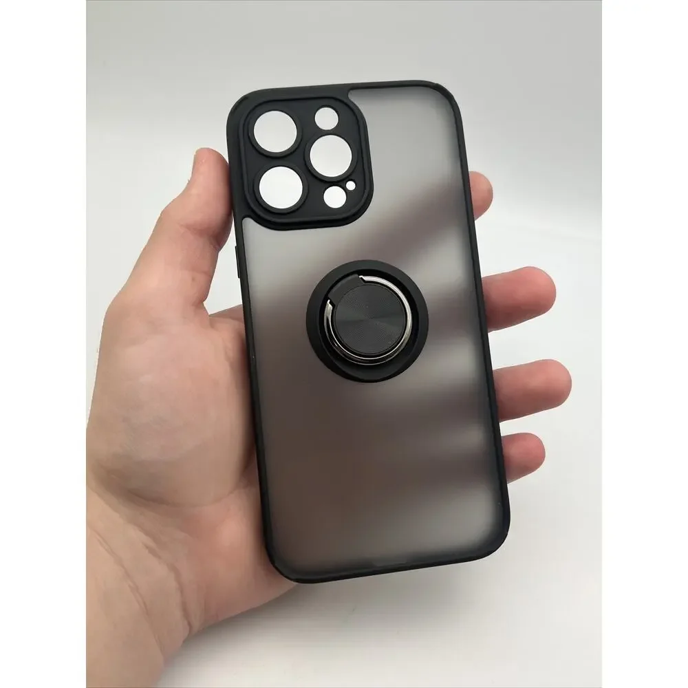 iPhone 14 Pro Max Case Magnetic Suction Ring Luxury Design Phone Cover BLACK